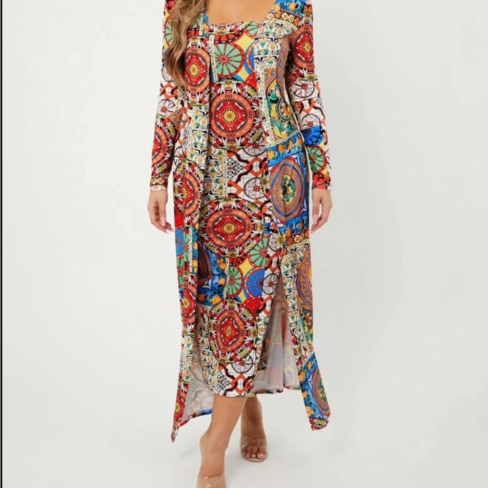 Colorful Maxi Dress with cardigan